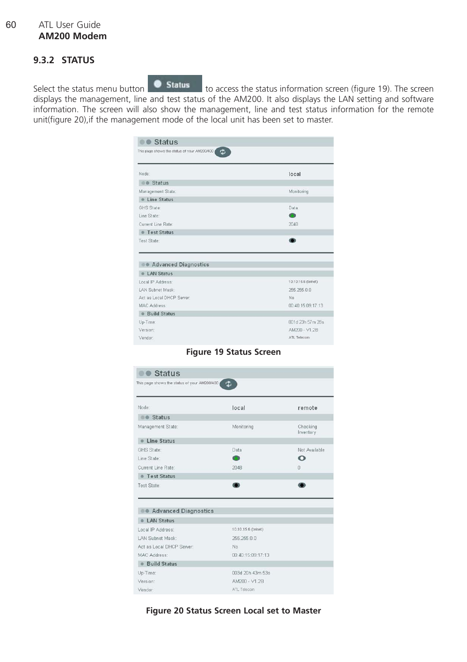 2 status, Status | ATL Telecom AM200 User Manual | Page 60 / 145