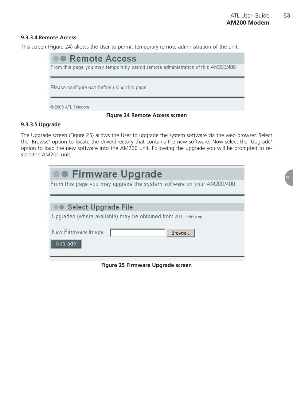 4 remote access, 5 upgrade, Remote access | Upgrade | ATL Telecom AM200 User Manual | Page 63 / 145