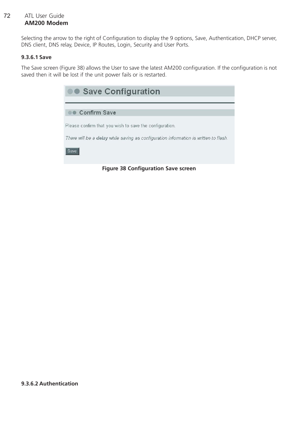 1 save, 2 authentication, Save | Authentication | ATL Telecom AM200 User Manual | Page 72 / 145