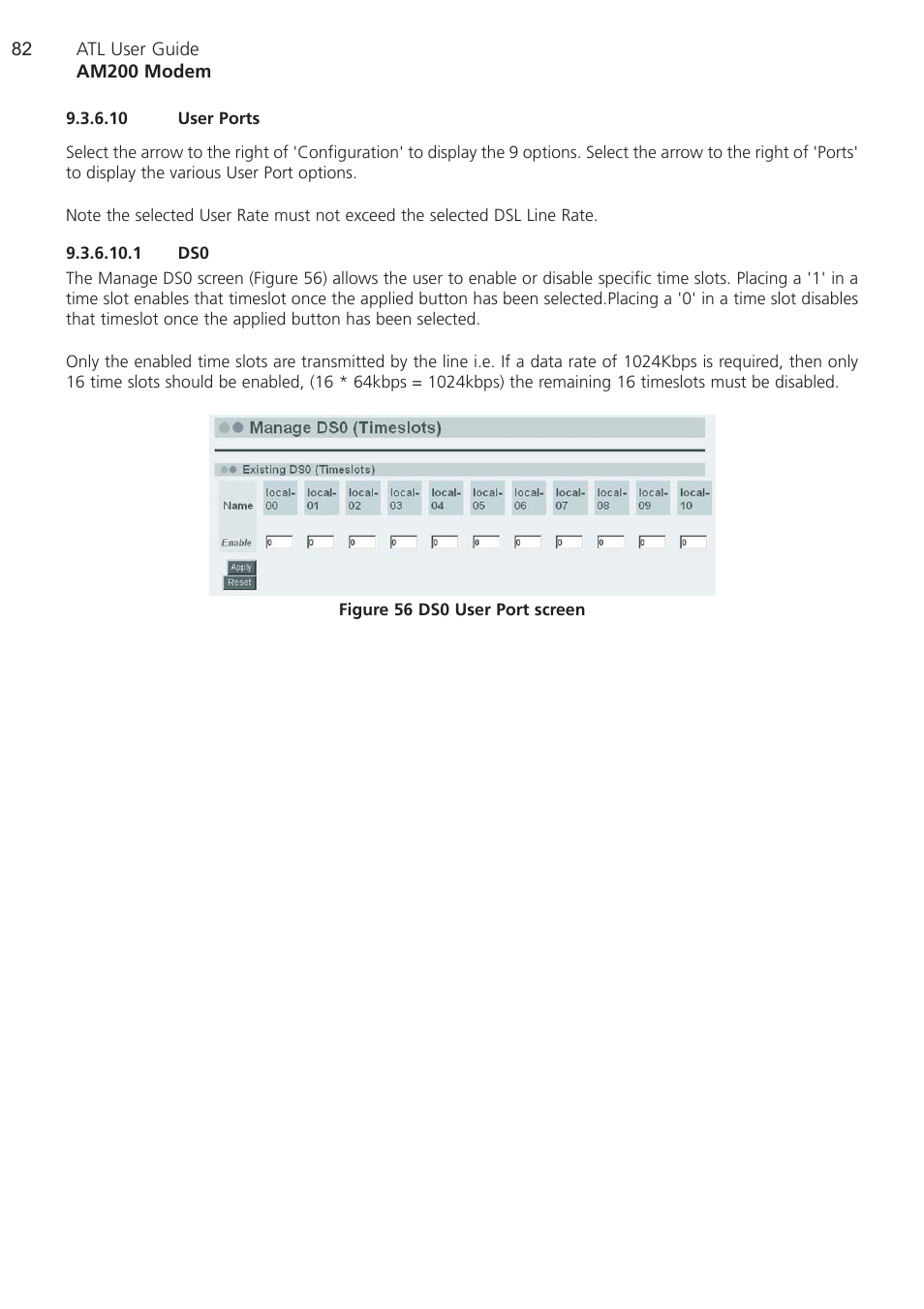 10 user ports, 1 ds0, User ports | ATL Telecom AM200 User Manual | Page 82 / 145