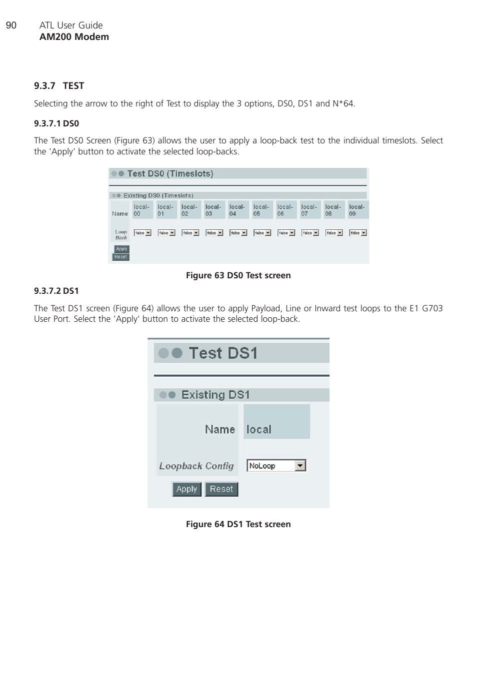 7 test, 1 ds0, 2 ds1 | Test | ATL Telecom AM200 User Manual | Page 90 / 145
