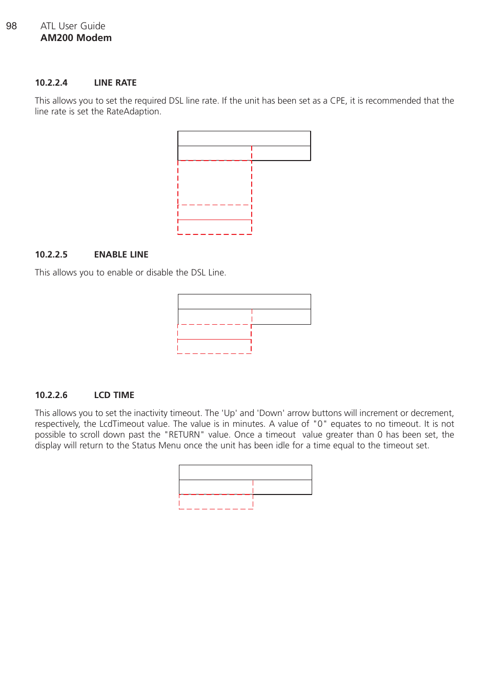 4 line rate, 5 enable line, 6 lcd time | Line rate, Enable line, Lcd time | ATL Telecom AM200 User Manual | Page 98 / 145