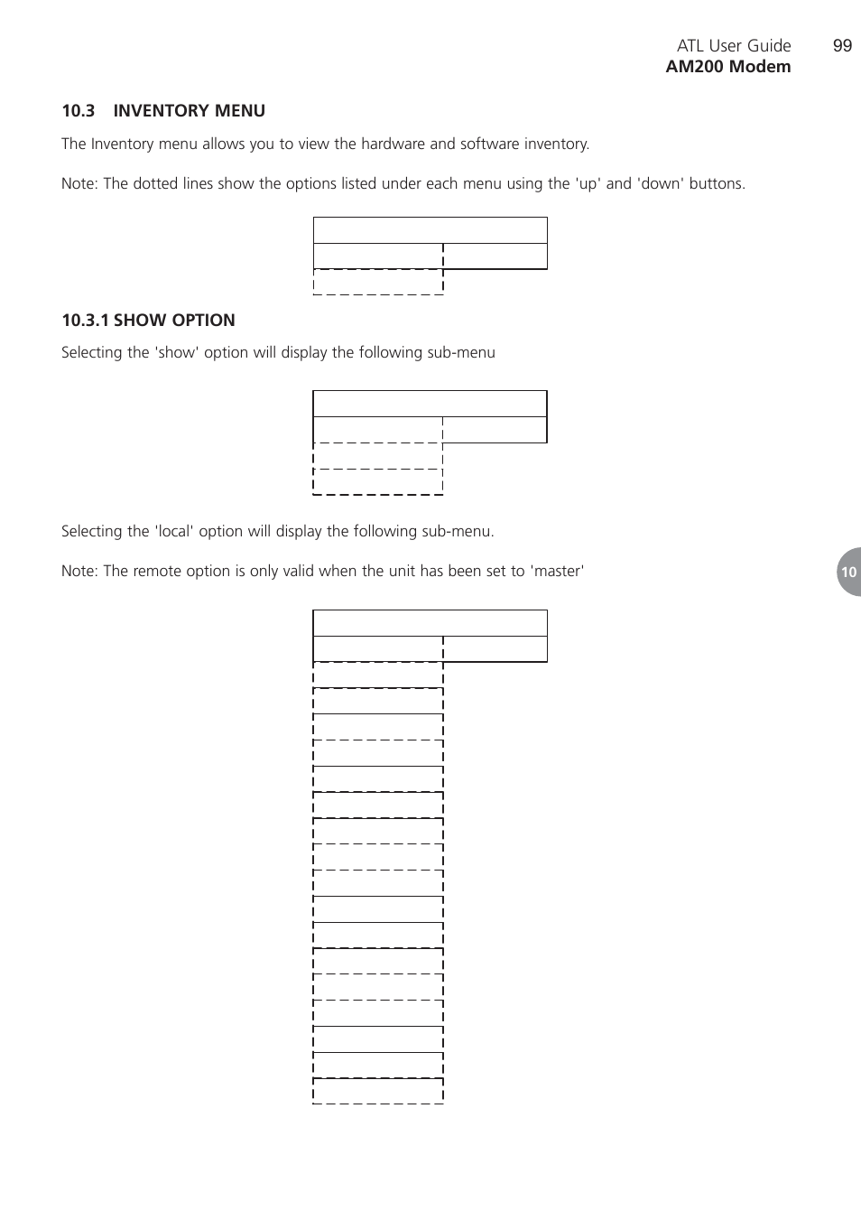 3 inventory menu, 1 show option, Show option | ATL Telecom AM200 User Manual | Page 99 / 145