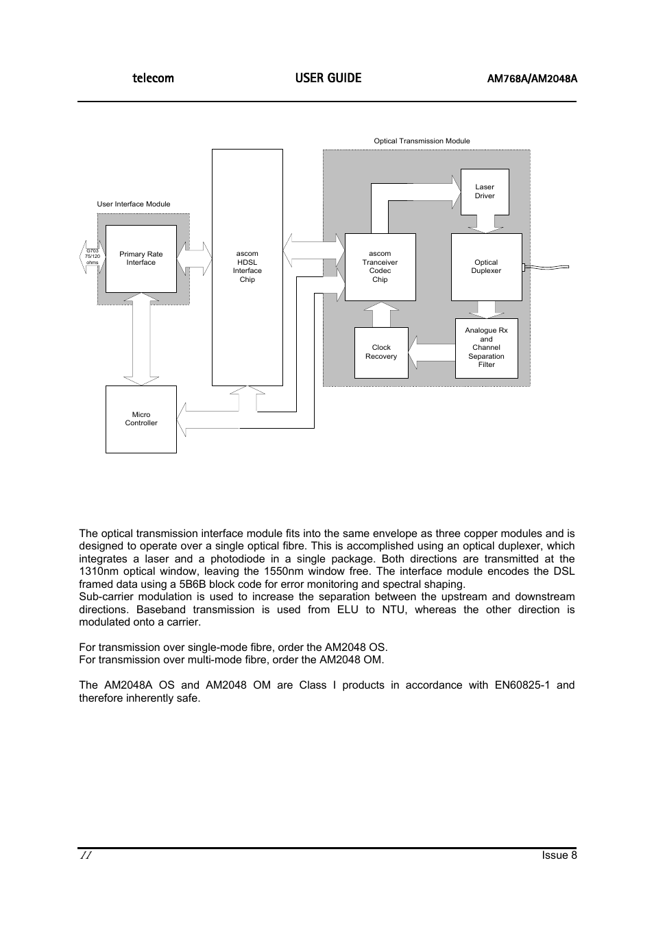 Ascom, Telecom, User guide | 2 optical transmission | ATL Telecom AM2048 User Manual | Page 11 / 51