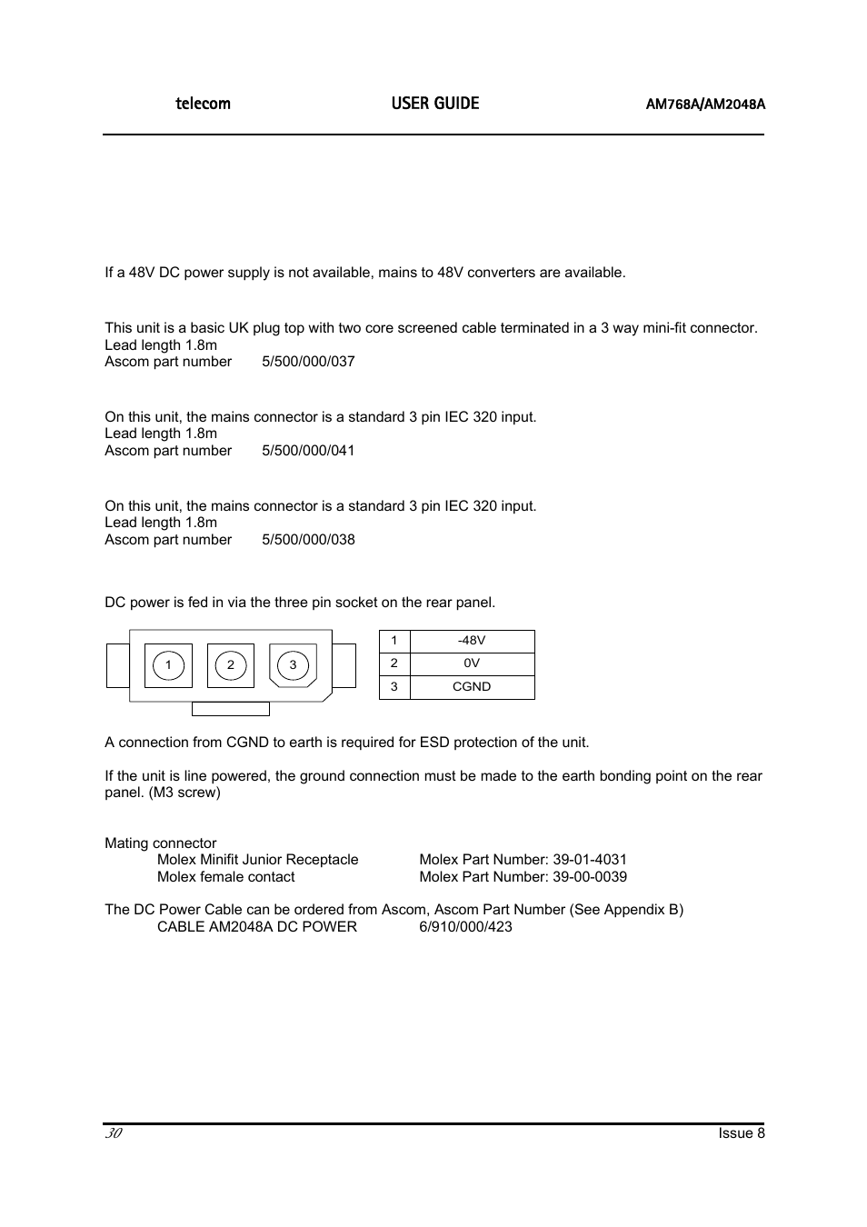 Ascom, Physical interfaces | ATL Telecom AM2048 User Manual | Page 30 / 51