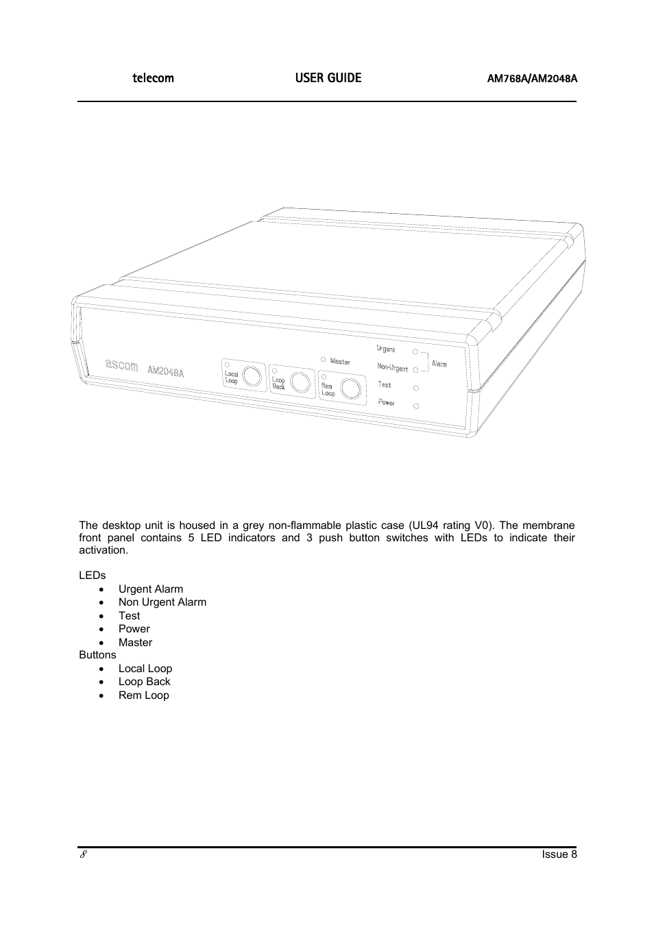 Ascom, Constructional details | ATL Telecom AM2048 User Manual | Page 8 / 51