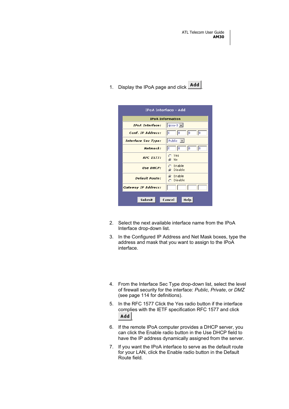 Follow these instructions to add an ipoa interface | ATL Telecom AM30 User Manual | Page 115 / 177