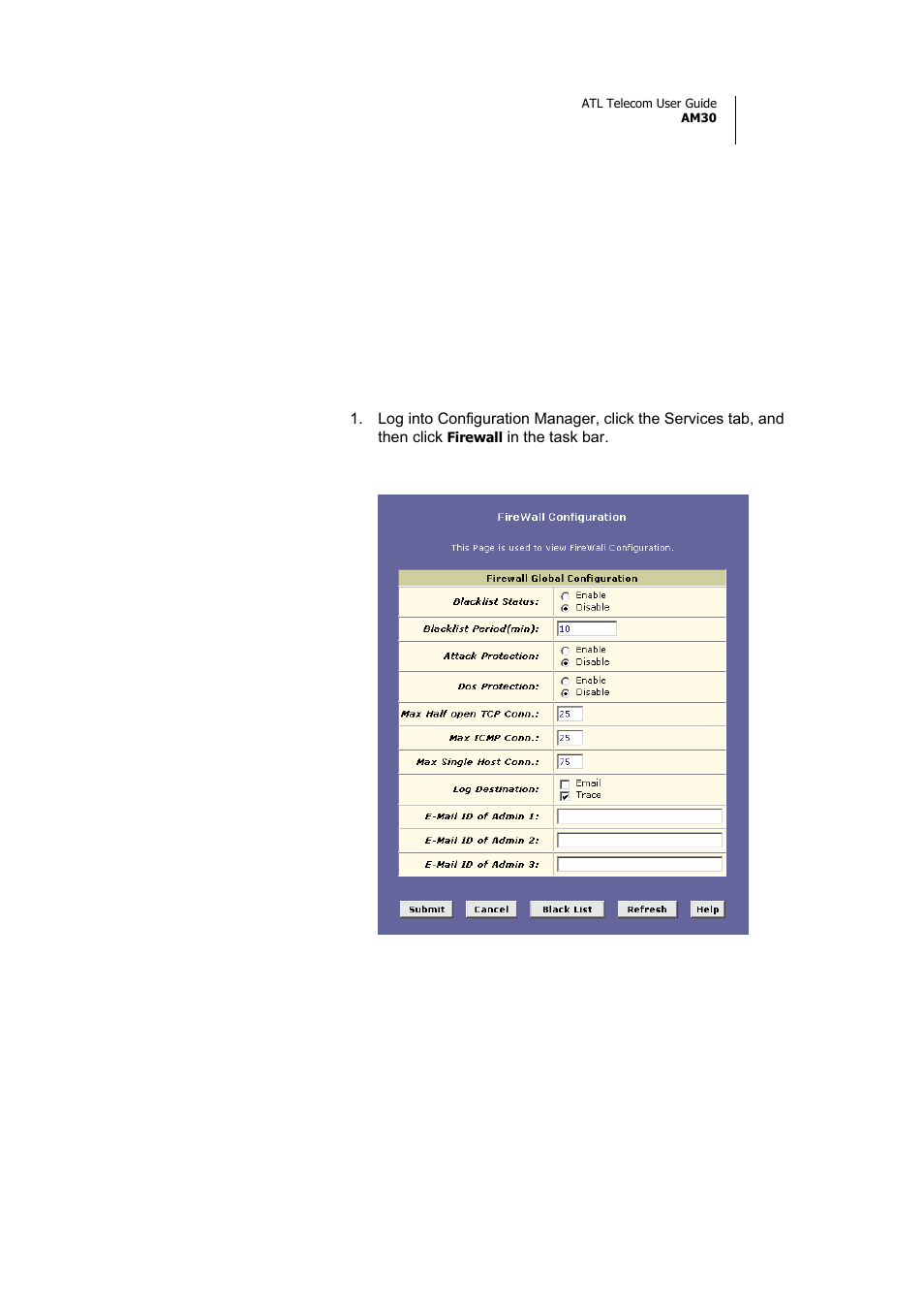 Configuring firewall settings | ATL Telecom AM30 User Manual | Page 123 / 177