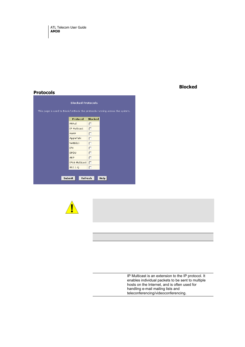 Blocking protocols | ATL Telecom AM30 User Manual | Page 142 / 177