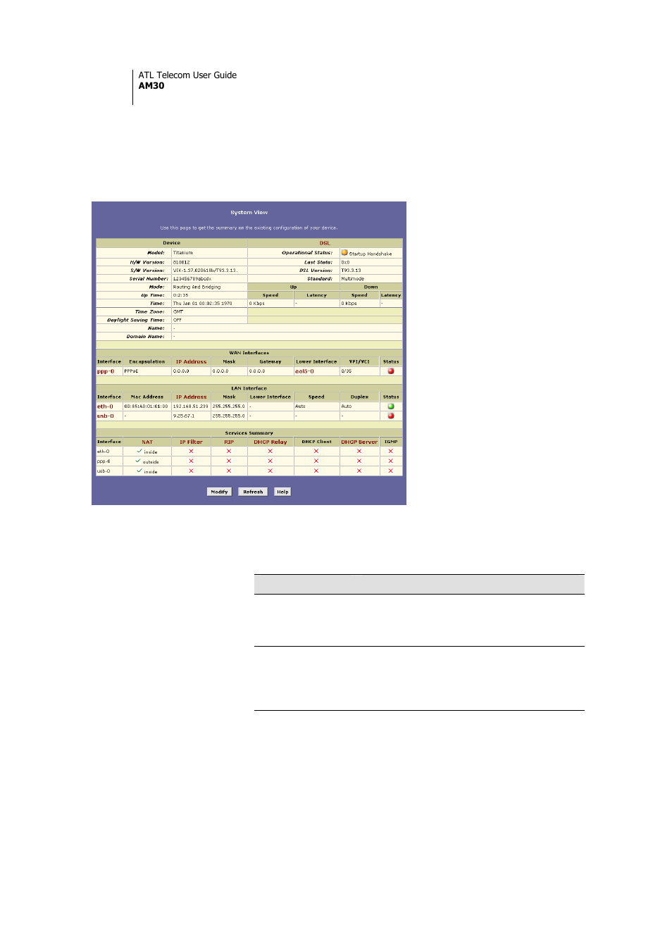 The home page and system view table | ATL Telecom AM30 User Manual | Page 36 / 177