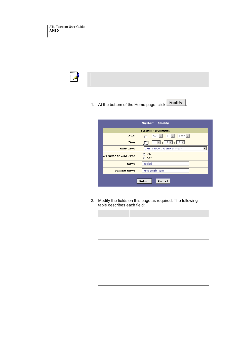 Modifying basic system information | ATL Telecom AM30 User Manual | Page 38 / 177