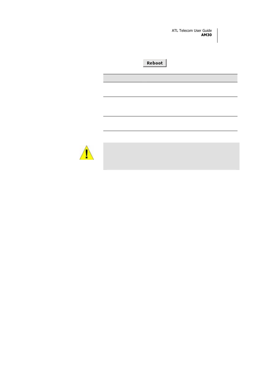 Rebooting the device using configuration manager | ATL Telecom AM30 User Manual | Page 41 / 177