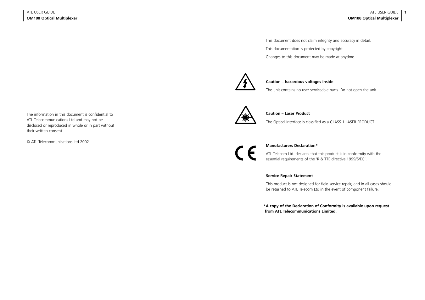 ATL Telecom OM100 User Manual | Page 2 / 46