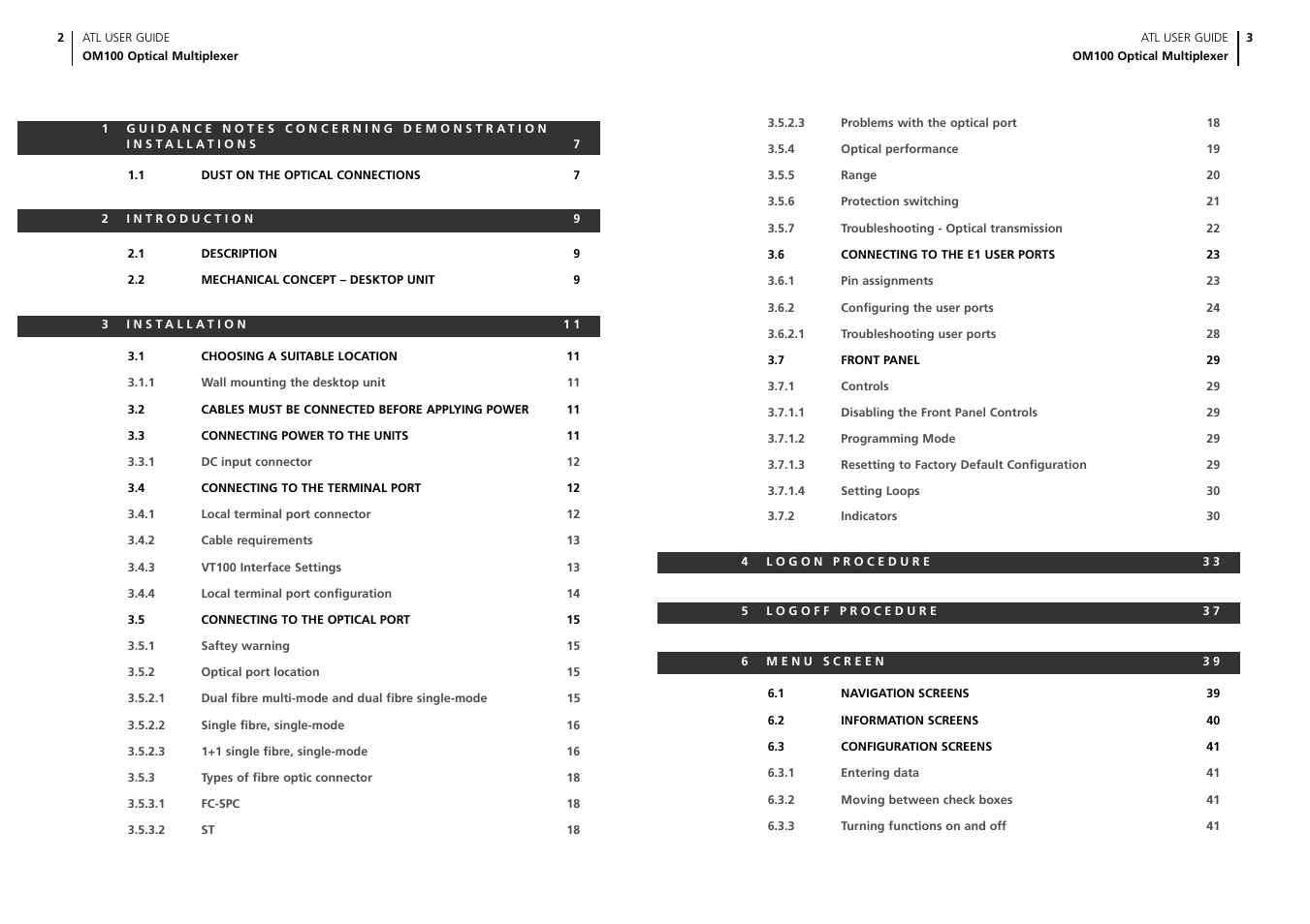 ATL Telecom OM100 User Manual | Page 3 / 46