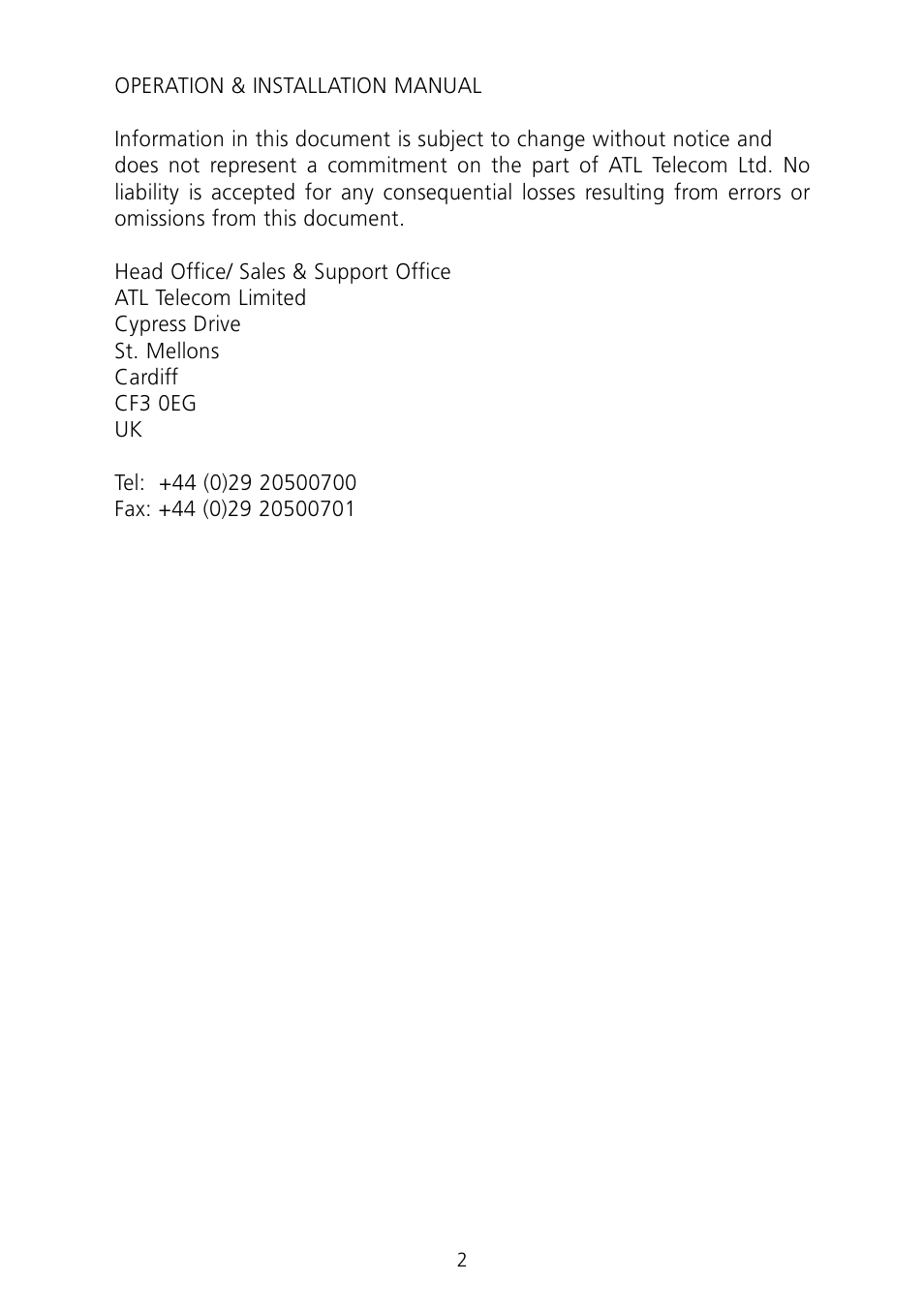 ATL Telecom Telex User Manual | Page 2 / 16