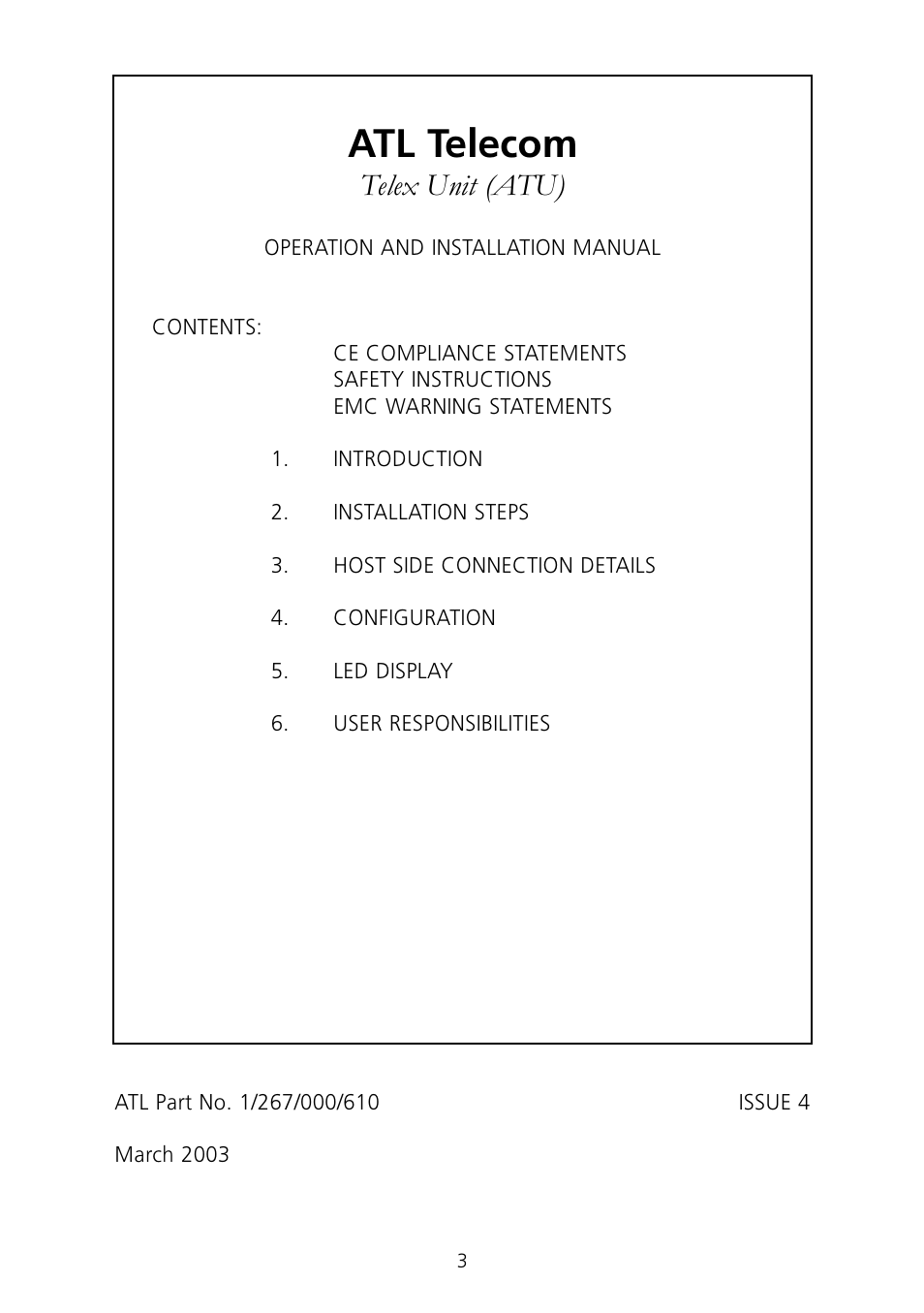 Atl telecom, Telex unit (atu) | ATL Telecom Telex User Manual | Page 3 / 16