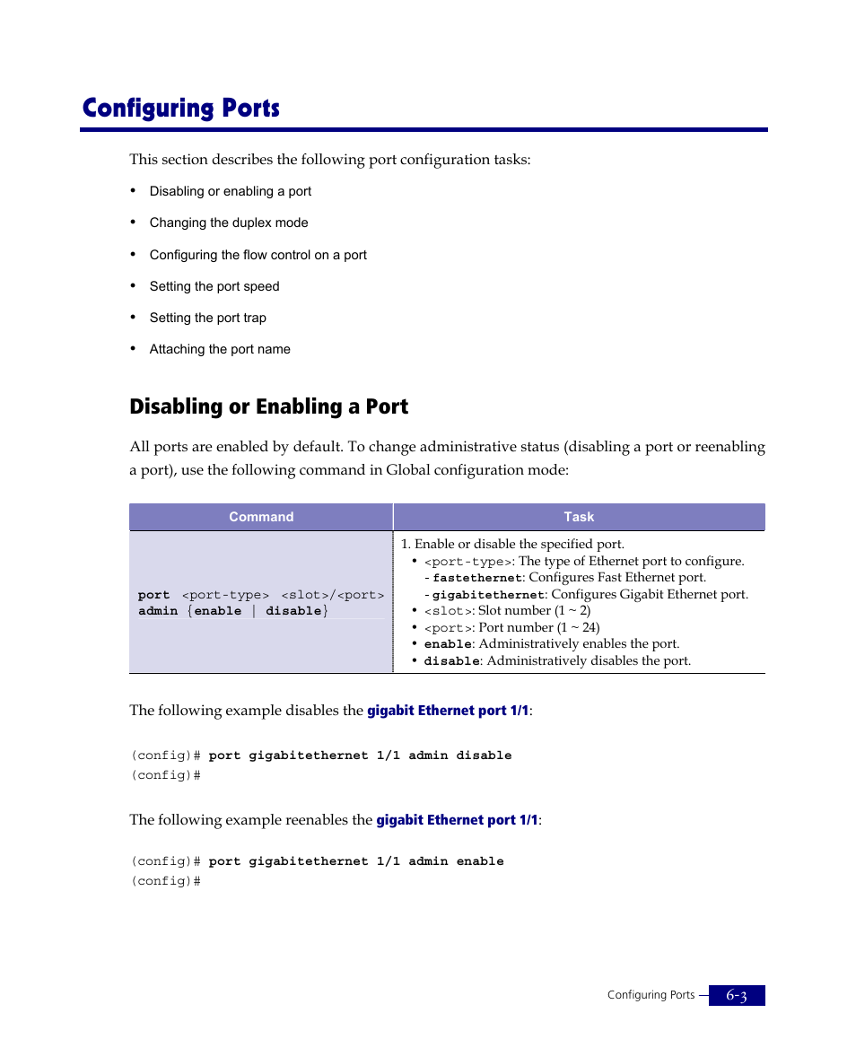 Configuring ports, Disabling or enabling a port | ATL Telecom R1-SW Ethernet Switch User Manual | Page 115 / 300