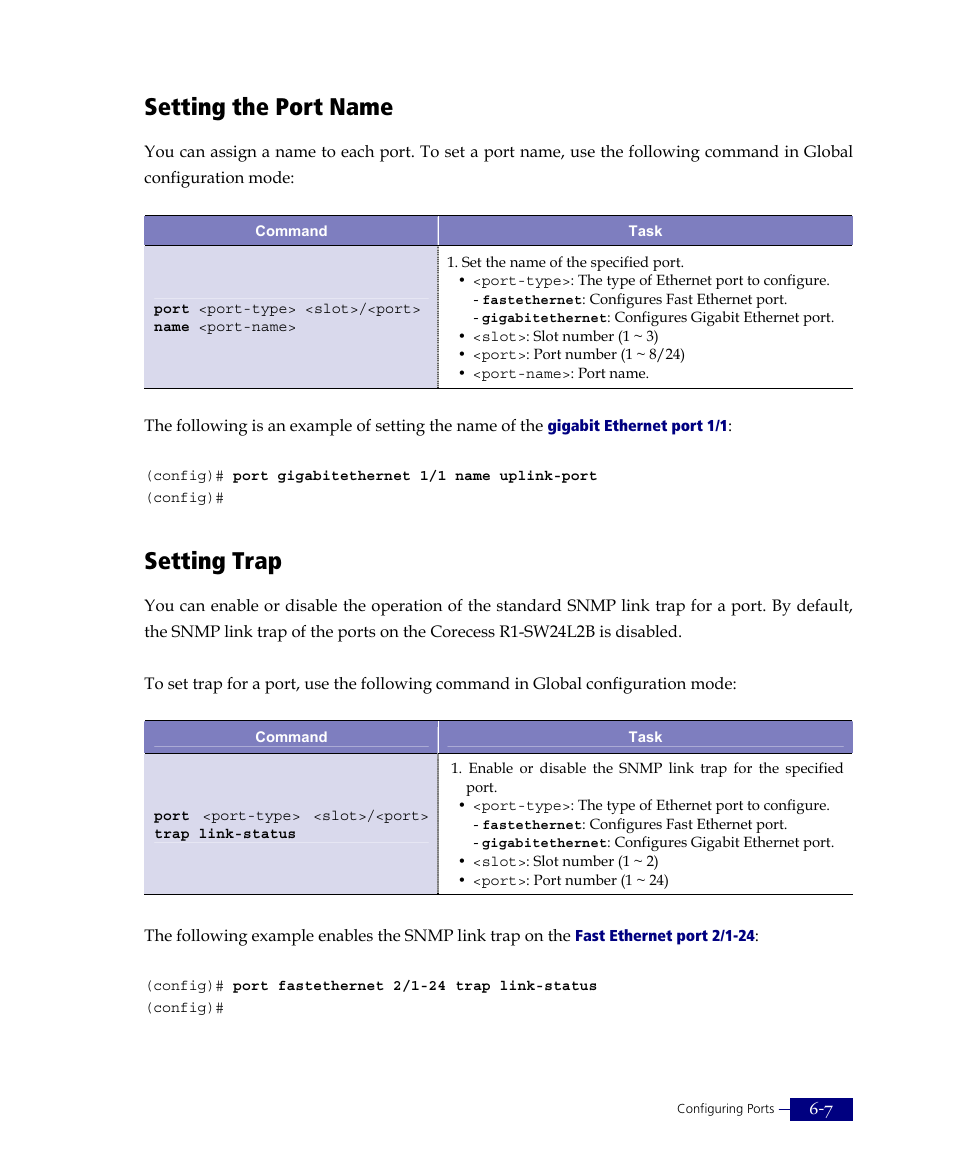 Setting the port name, Setting trap | ATL Telecom R1-SW Ethernet Switch User Manual | Page 119 / 300