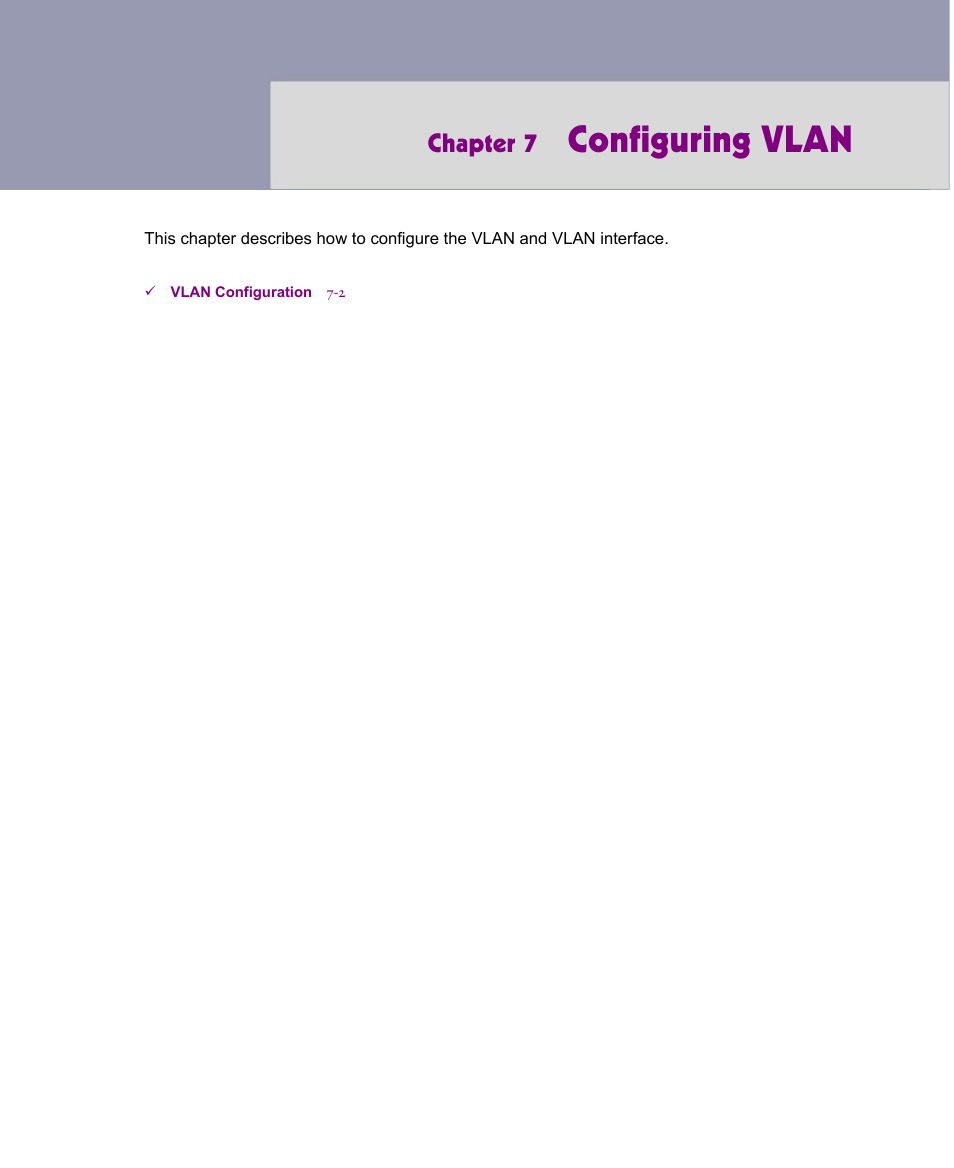 Configuring vlan, Chapter 7 | ATL Telecom R1-SW Ethernet Switch User Manual | Page 125 / 300