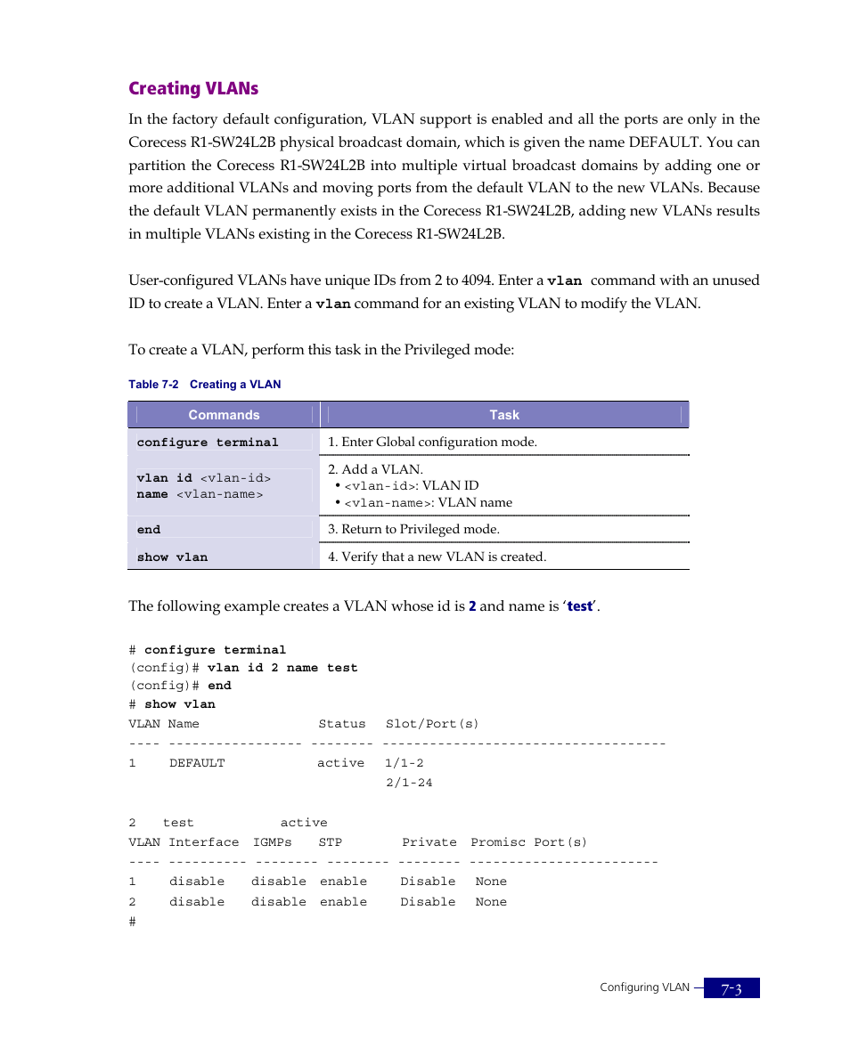 Creating vlans | ATL Telecom R1-SW Ethernet Switch User Manual | Page 127 / 300