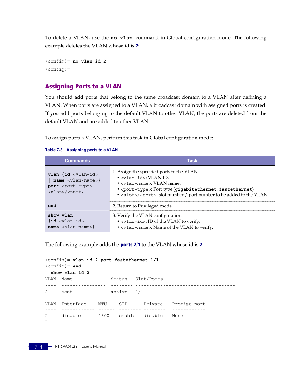 Assigning ports to a vlan | ATL Telecom R1-SW Ethernet Switch User Manual | Page 128 / 300