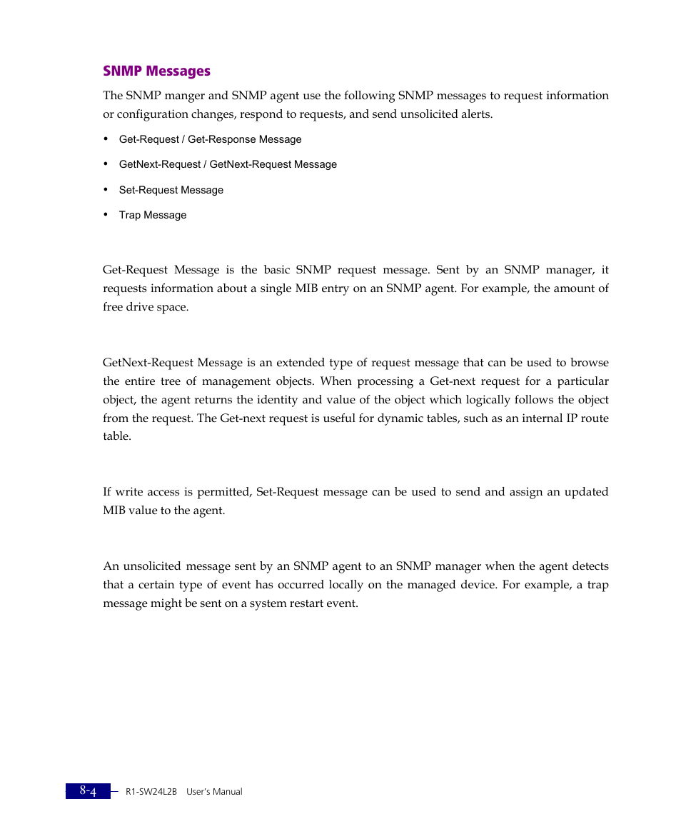 Snmp messages | ATL Telecom R1-SW Ethernet Switch User Manual | Page 138 / 300