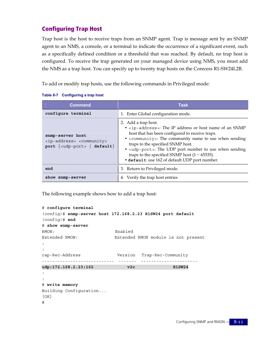 Configuring trap host | ATL Telecom R1-SW Ethernet Switch User Manual | Page 145 / 300