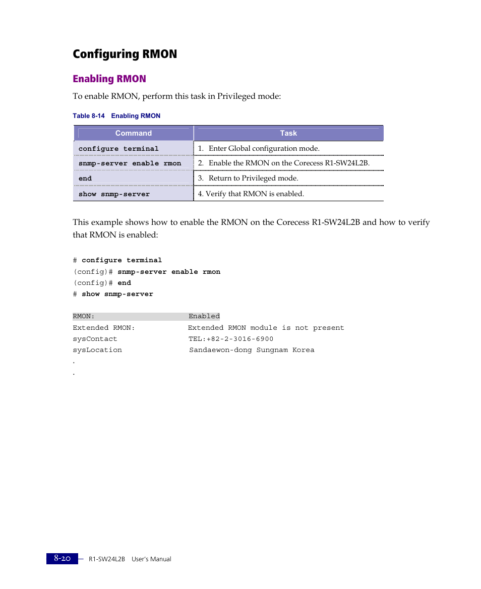 Configuring rmon, Enabling rmon | ATL Telecom R1-SW Ethernet Switch User Manual | Page 154 / 300