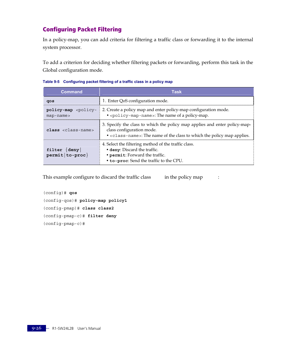 Configuring packet filtering | ATL Telecom R1-SW Ethernet Switch User Manual | Page 194 / 300