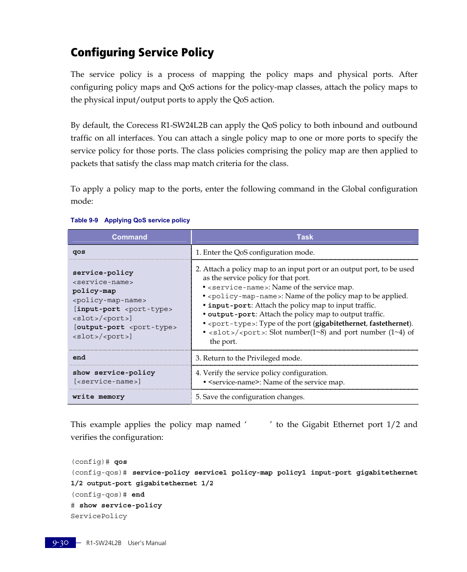 Configuring service policy | ATL Telecom R1-SW Ethernet Switch User Manual | Page 198 / 300