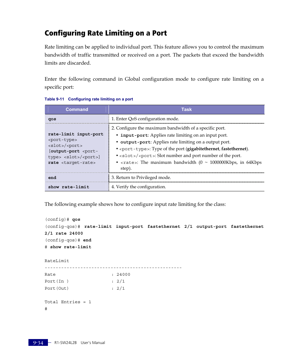 Configuring rate limiting on a port | ATL Telecom R1-SW Ethernet Switch User Manual | Page 202 / 300