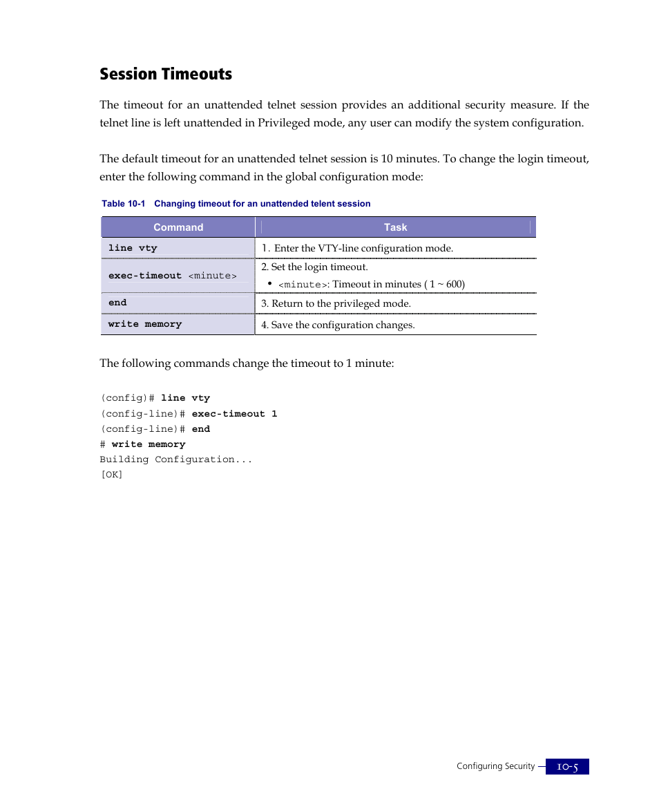 Session timeouts | ATL Telecom R1-SW Ethernet Switch User Manual | Page 215 / 300