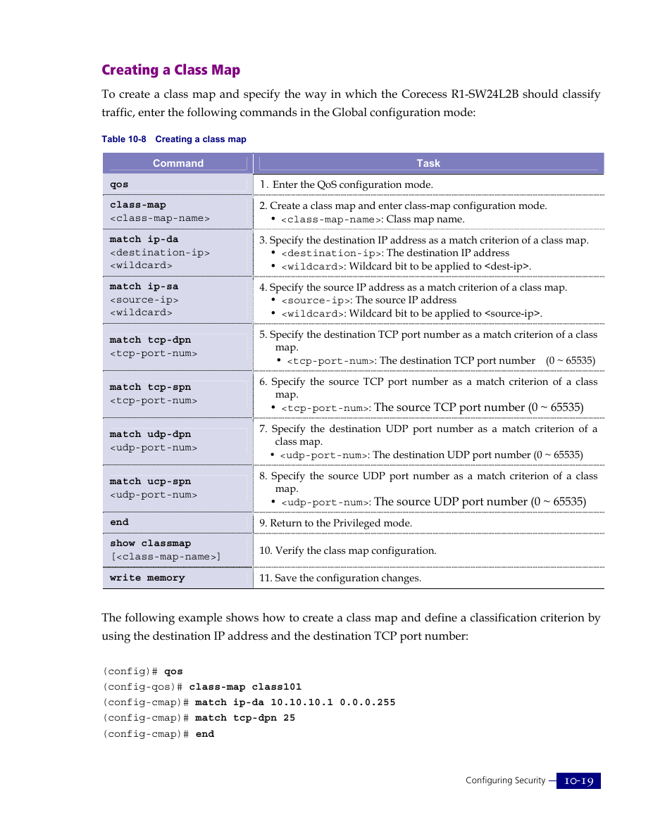 Creating a class map | ATL Telecom R1-SW Ethernet Switch User Manual | Page 229 / 300