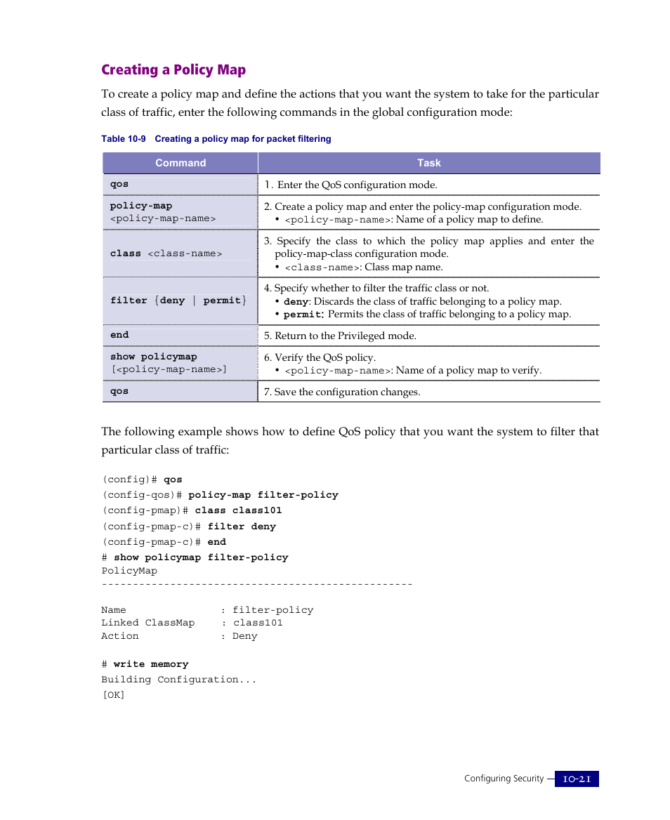 Creating a policy map | ATL Telecom R1-SW Ethernet Switch User Manual | Page 231 / 300