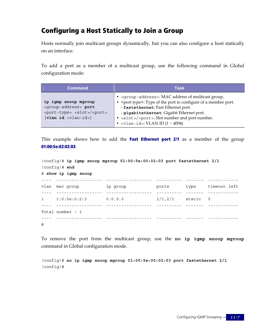 Configuring a host statically to join a group | ATL Telecom R1-SW Ethernet Switch User Manual | Page 241 / 300