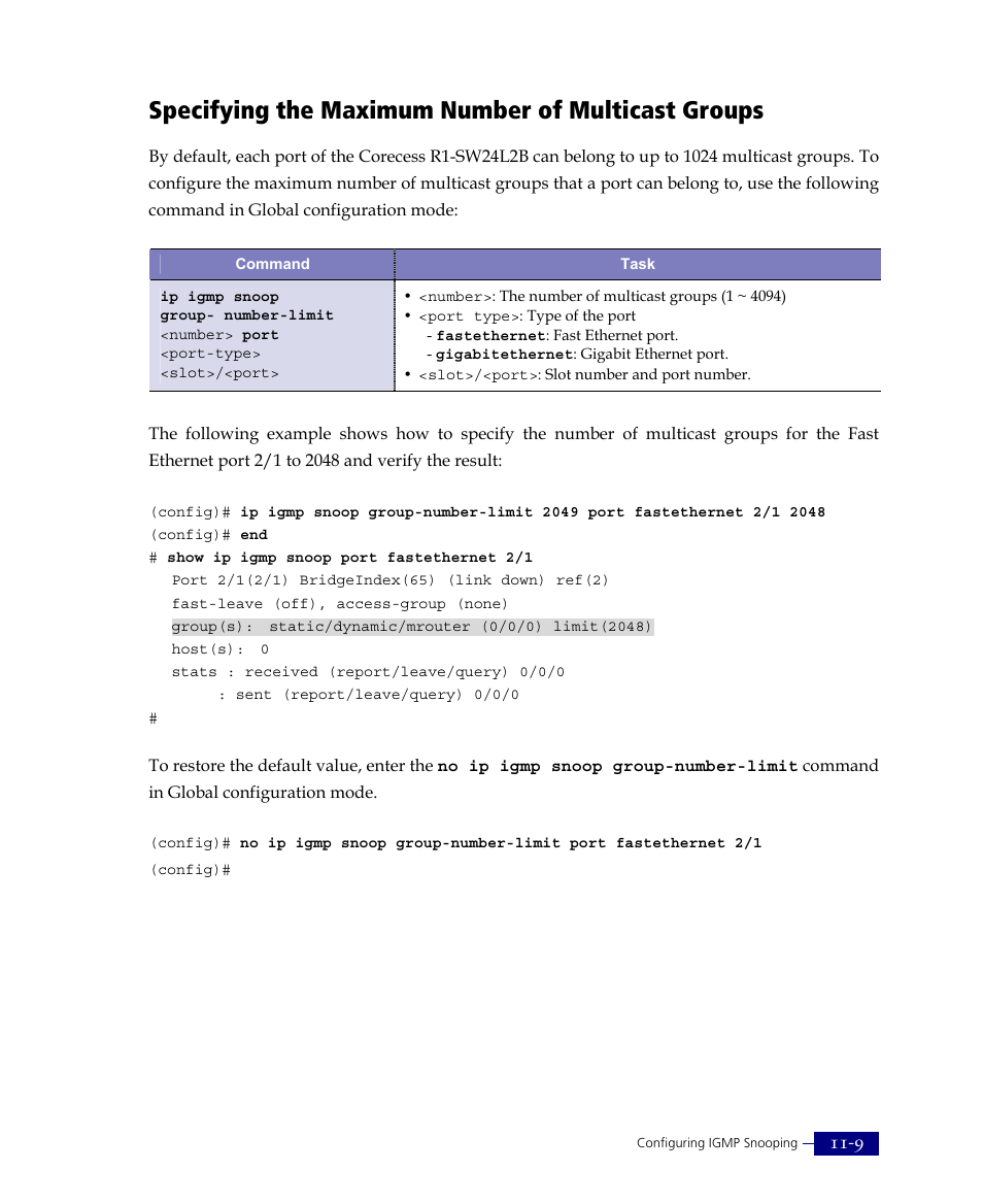 Specifying the maximum number of multicast groups | ATL Telecom R1-SW Ethernet Switch User Manual | Page 243 / 300