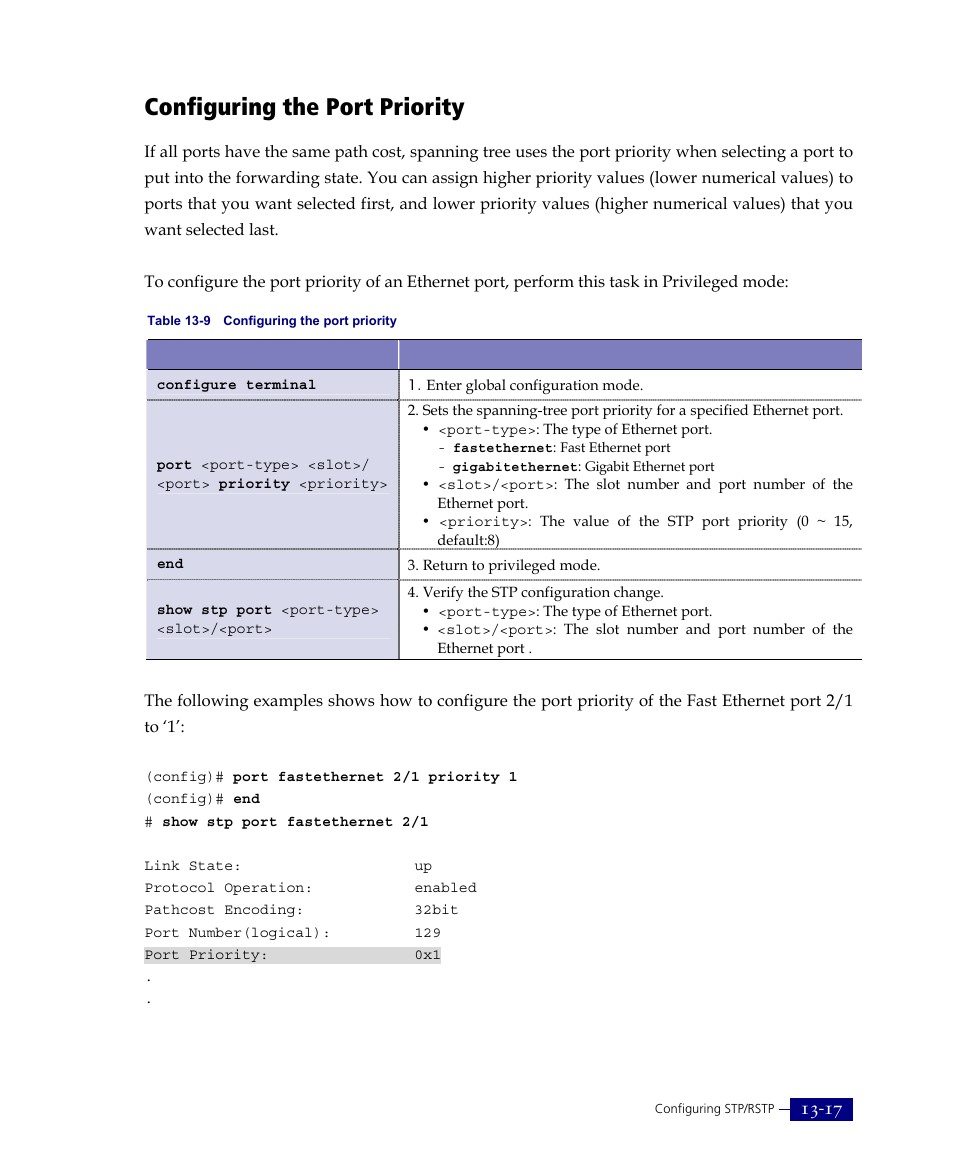 Configuring the port priority | ATL Telecom R1-SW Ethernet Switch User Manual | Page 275 / 300