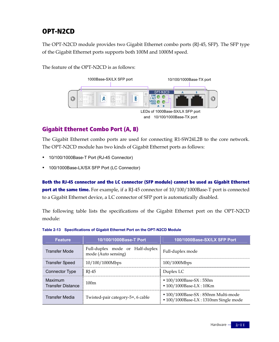 Opt-n2cd, Gigabit ethernet combo port (a, b) | ATL Telecom R1-SW Ethernet Switch User Manual | Page 39 / 300