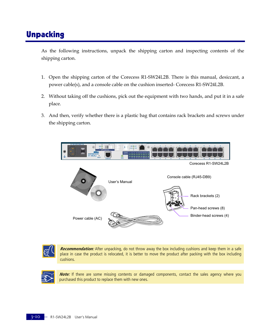 Unpacking | ATL Telecom R1-SW Ethernet Switch User Manual | Page 52 / 300