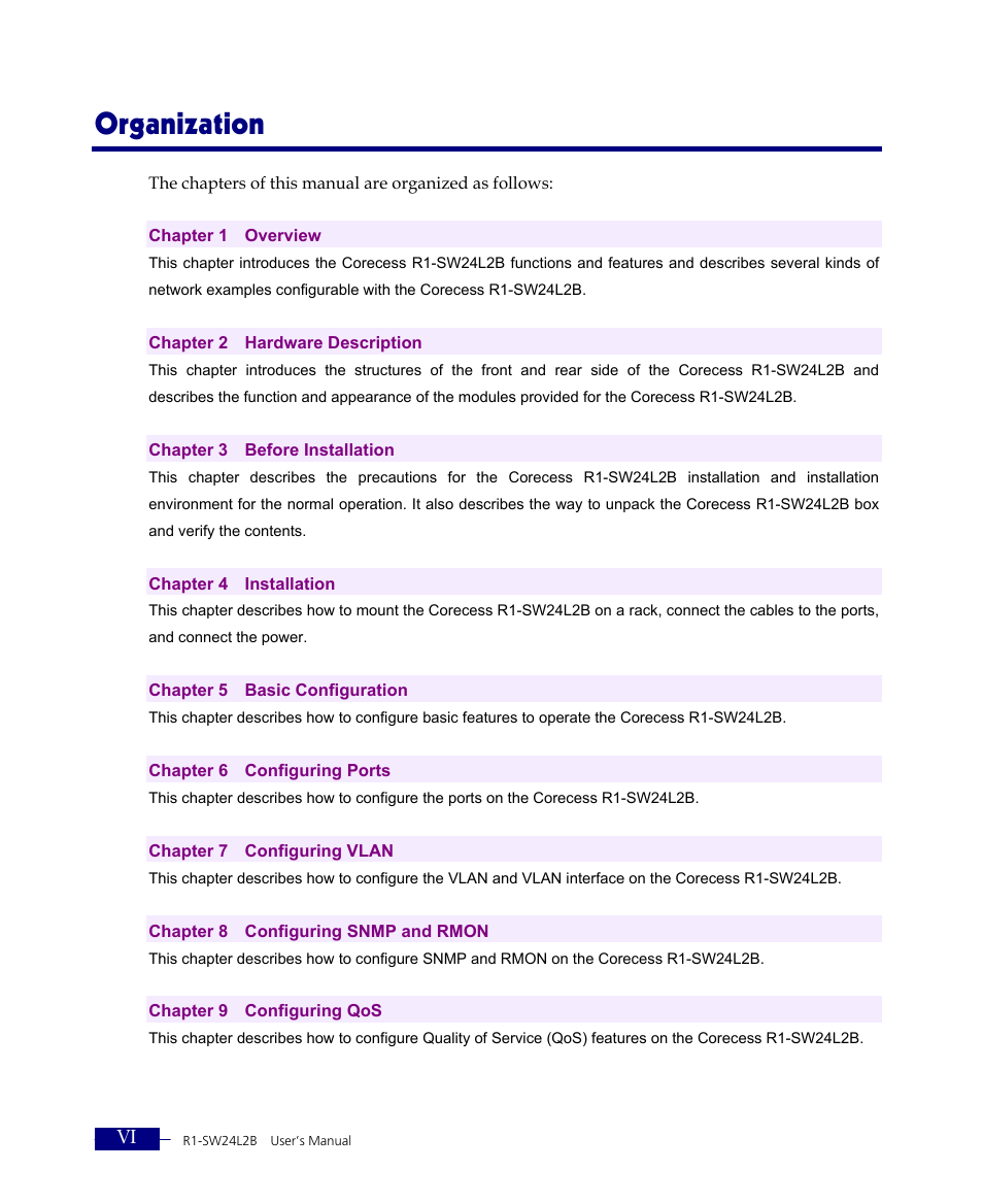 Organization | ATL Telecom R1-SW Ethernet Switch User Manual | Page 6 / 300