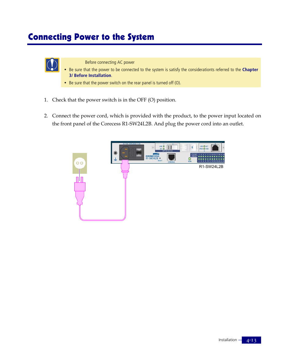 Connecting power to the system | ATL Telecom R1-SW Ethernet Switch User Manual | Page 65 / 300