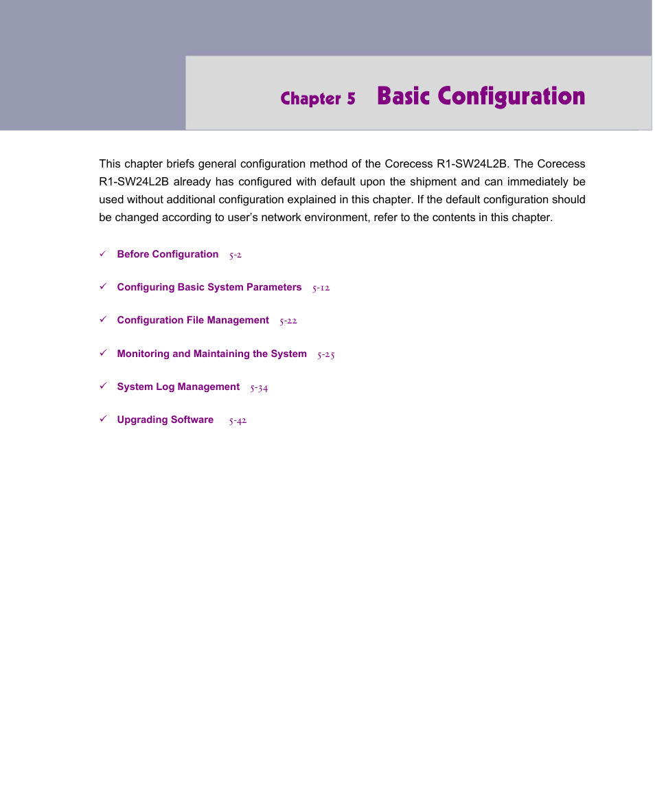 Basic configuration, Chapter 5 | ATL Telecom R1-SW Ethernet Switch User Manual | Page 69 / 300