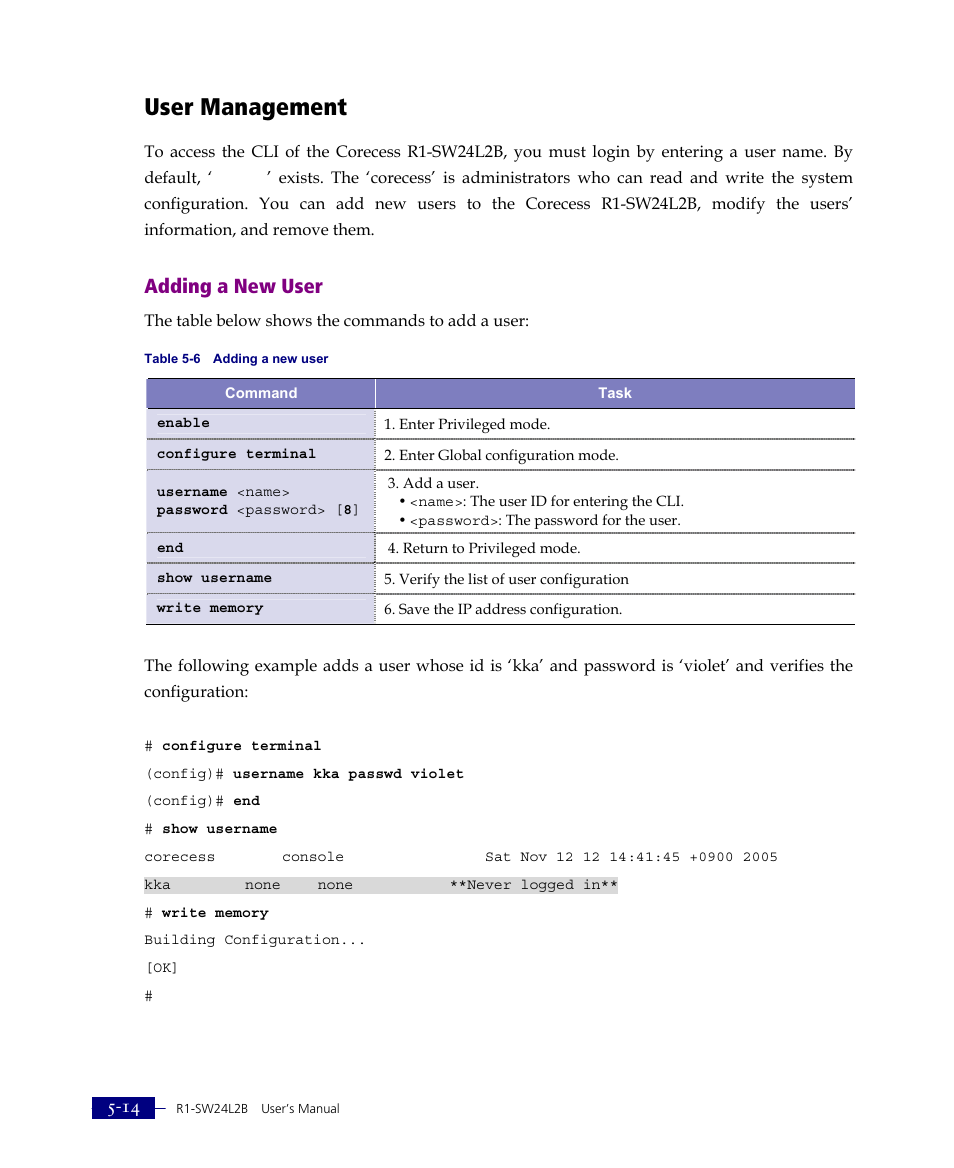 User management, Adding a new user | ATL Telecom R1-SW Ethernet Switch User Manual | Page 82 / 300