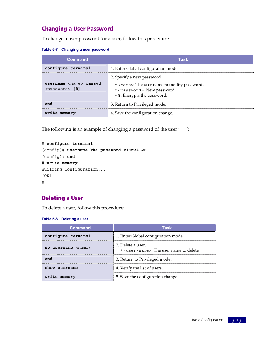 Changing a user password, Deleting a user | ATL Telecom R1-SW Ethernet Switch User Manual | Page 83 / 300