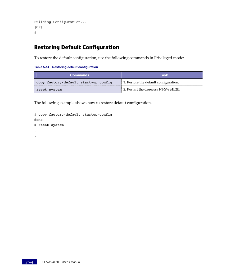 Restoring default configuration | ATL Telecom R1-SW Ethernet Switch User Manual | Page 92 / 300