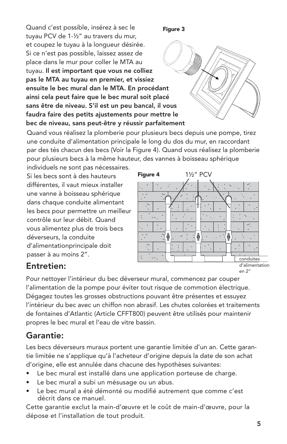 Entretien, Garantie | Atlantic Water Gardens Mantova Wall Spout User Manual | Page 5 / 8