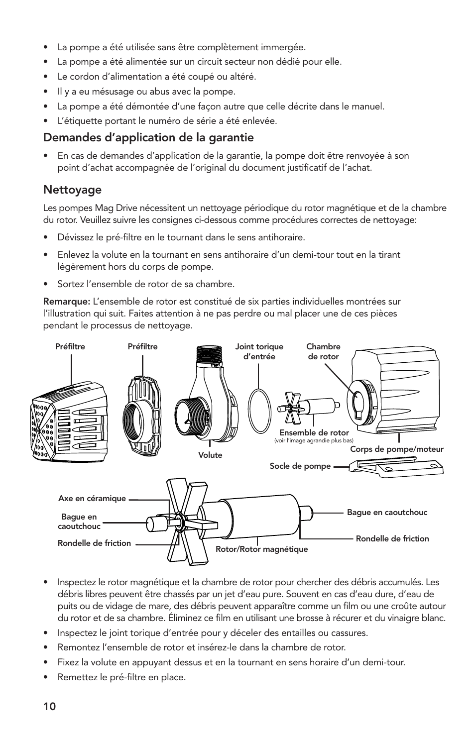 Demandes d’application de la garantie, Nettoyage | Atlantic Water Gardens MD250 User Manual | Page 10 / 16