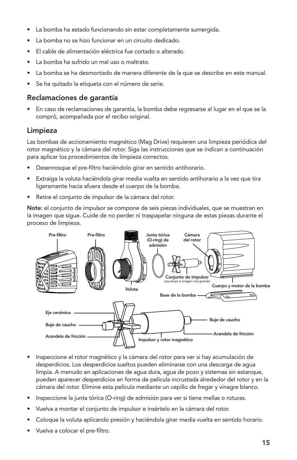 Reclamaciones de garantía, Limpieza | Atlantic Water Gardens MD250 User Manual | Page 15 / 16