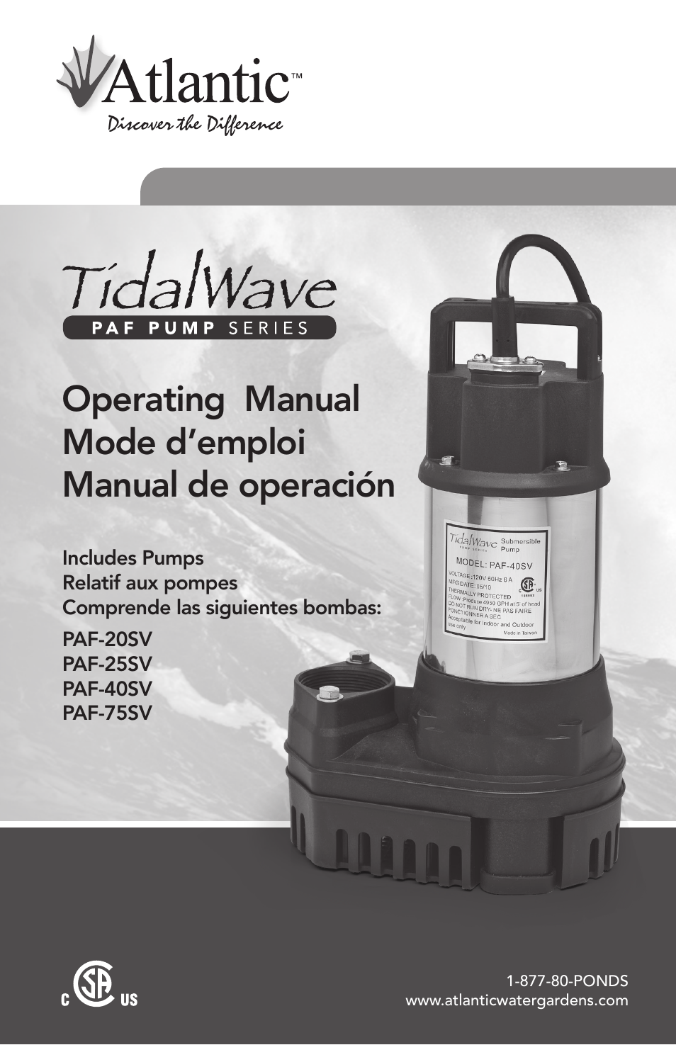 Atlantic Water Gardens PAF-20 User Manual | 24 pages