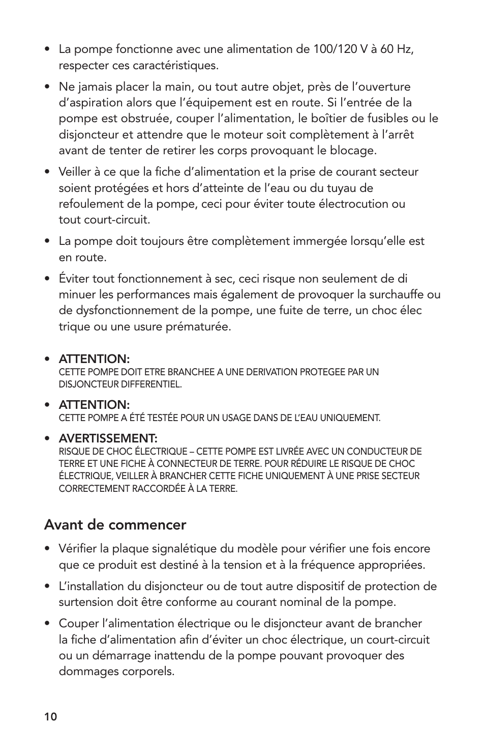 Avant de commencer | Atlantic Water Gardens PAF-20 User Manual | Page 10 / 24